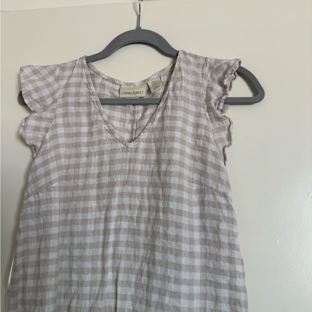 Cynthia Rowley Gray and White Ruffled 100% Linen Sheath Midi Dress